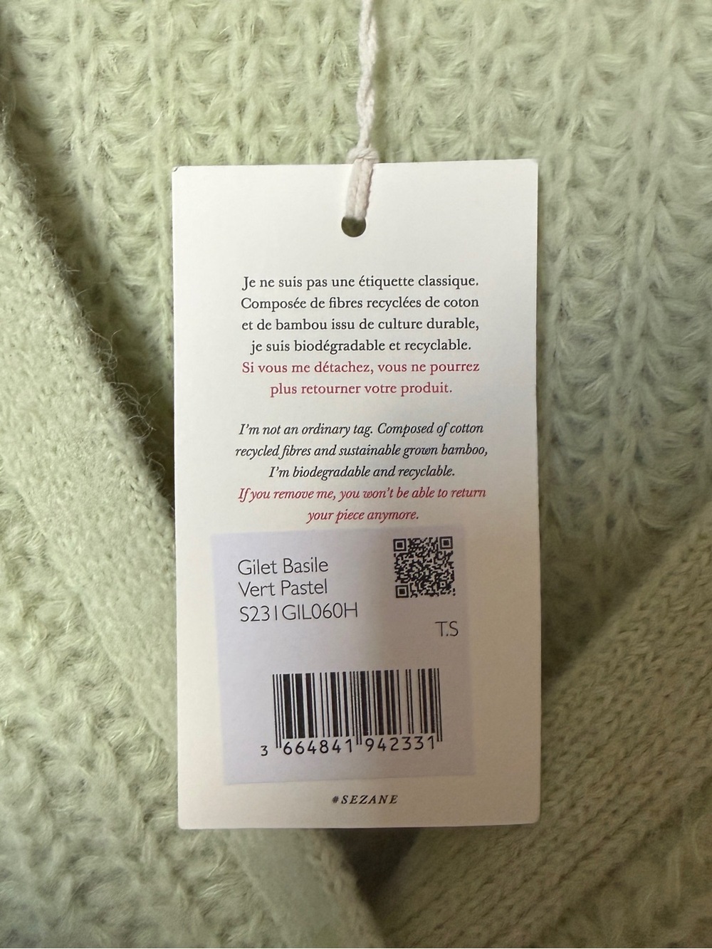 Sezane Alpaca Soft Mint Green Ribbed Button Basile Cardigan - Picture 6 of 8